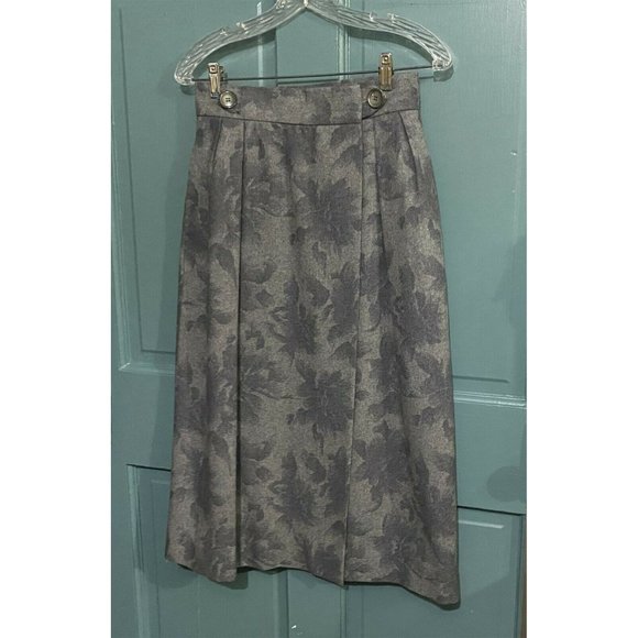 Spitalnick Wrap Skirt Wool Blend Gray Floral - Picture 1 of 10